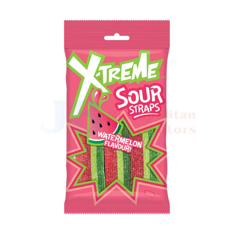 Xtreme Sour Straps Watermelon Flavour Candy Lollies Pack 160g X 12 Bags
