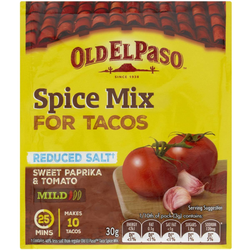 Old El Paso Original Spice Mix for Tacos Reduced Salt Mexican Seasoning 30g