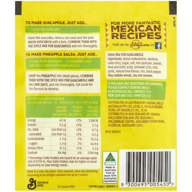 Old El Paso Original Spice Mix for Guacamole Avocado Mexican Seasoning 30g