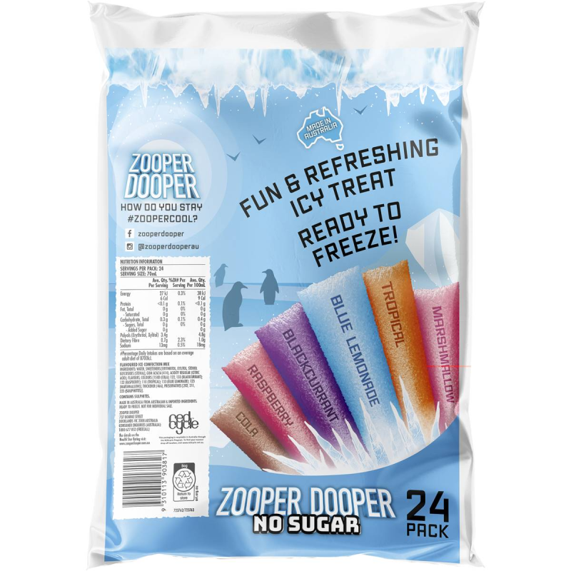 Zooper Dooper No Sugar Ice Popsicles for Kids 24 Pack