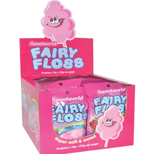 Sweetworld Fairy Floss Soft Sweet Strawberry Cotton Candy Pouch 15g X 18 Bags