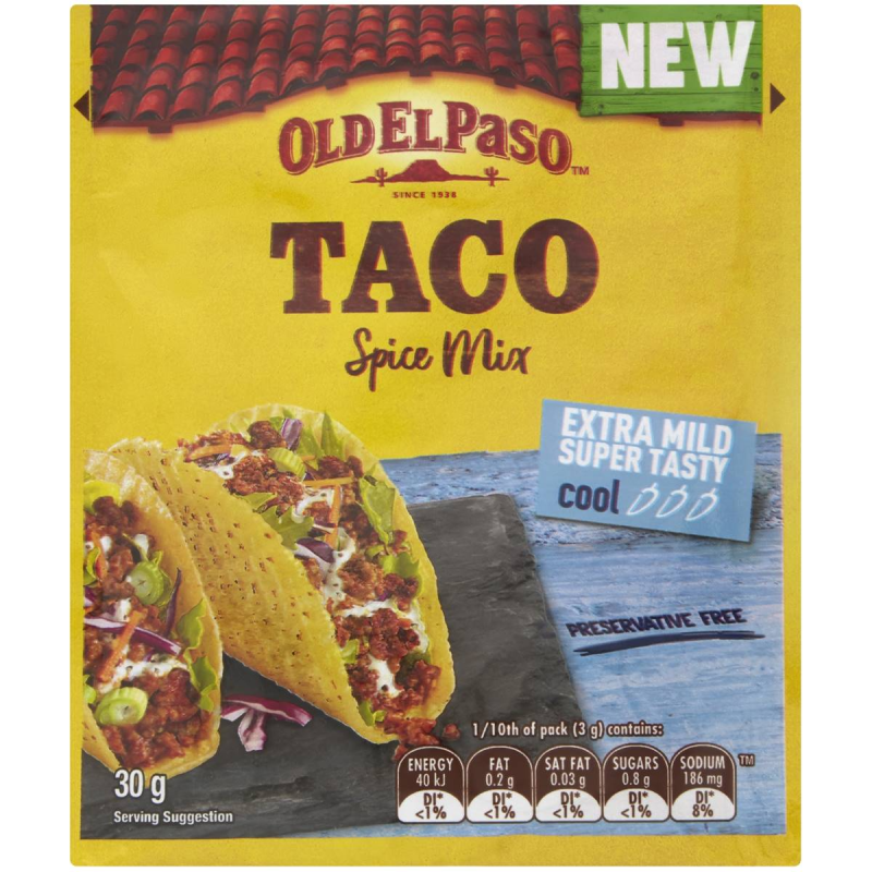 Old El Paso Original Spice Mix for Tacos Extra Mild Mexican Seasoning 30g