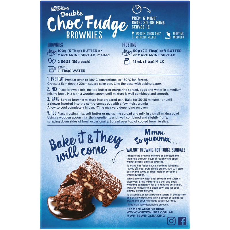 White Wings Double Chocolate Fudge Brownies Baking Mix 560g