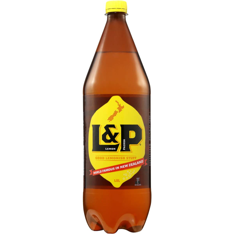 L&P Lemon and Paeroa NZ Famous Fizzy Soda Soft Drink Bottle 1.5L