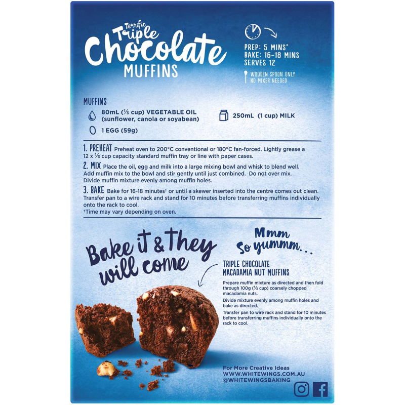 White Wings Triple Chocolate Muffins Baking Mix 550g