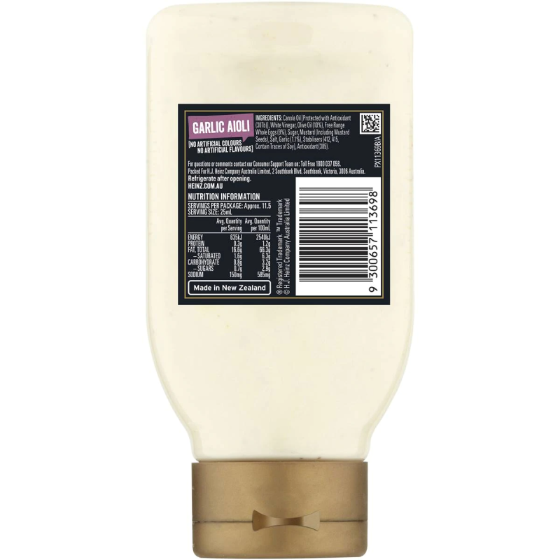 Heinz Seriously Good Garlic Aioli and Olive Oil Mayonnaise Mayo 295ml