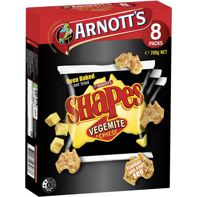 Arnotts Shapes Original Crackers Vegemite and Cheese Box 8 Pack