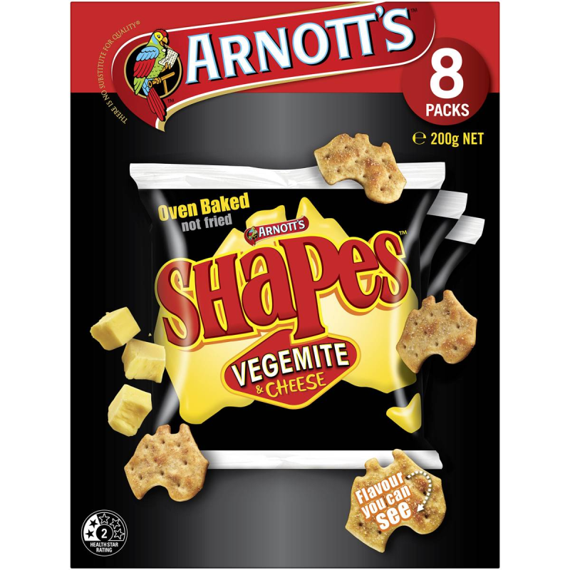 Arnotts Shapes Original Crackers Vegemite and Cheese Box 8 Pack