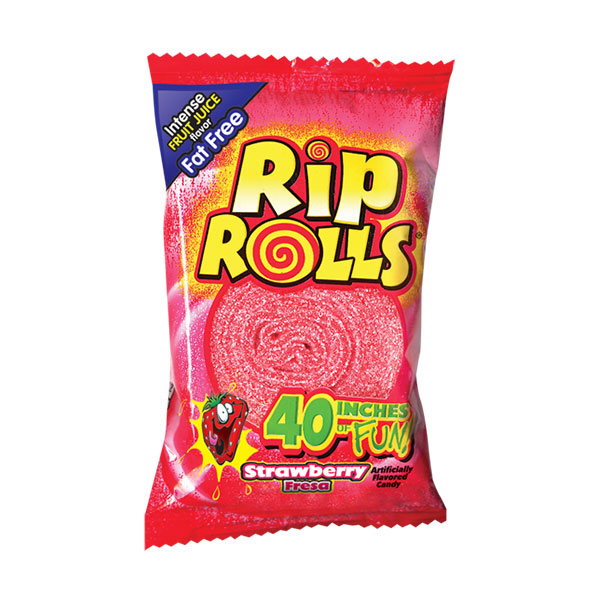 Rip Rolls Sour Strawberry Straps Roll Up Candy Lollies Pack 40g X 24 Rolls