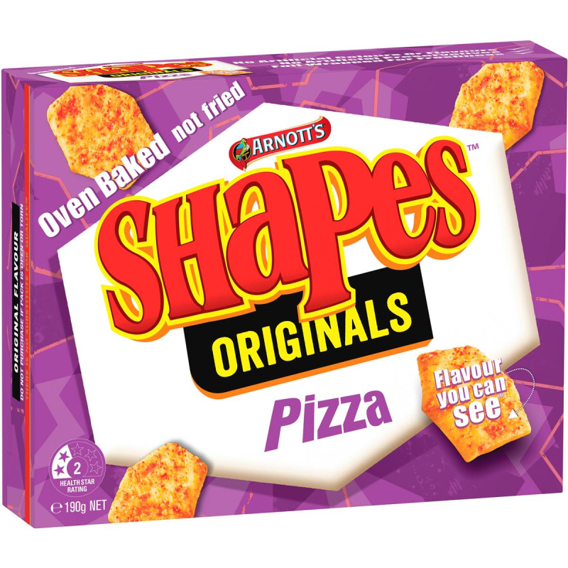 Arnotts Shapes Original Crackers Biscuits Pizza Box 190g