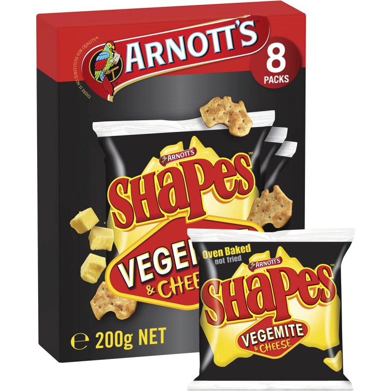 Arnotts Shapes Original Crackers Vegemite and Cheese Box 8 Pack
