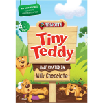 Arnotts Tiny Teddy Teddies Biscuits Half Coated Milk Chocolate Snack Box 200g