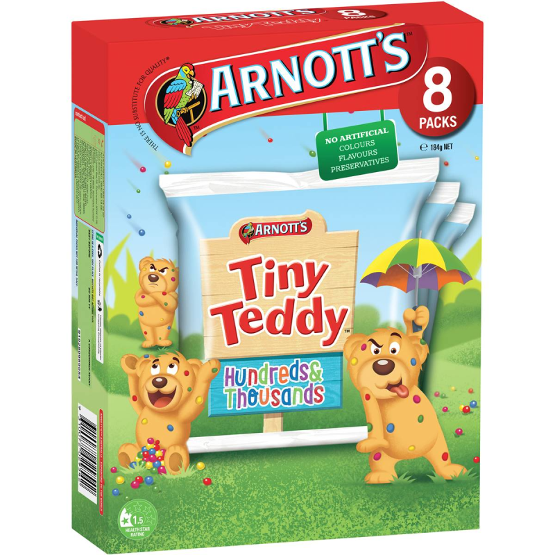 Arnotts Tiny Teddy Teddies Biscuits Hundreds and Thousands Box 8 Pack
