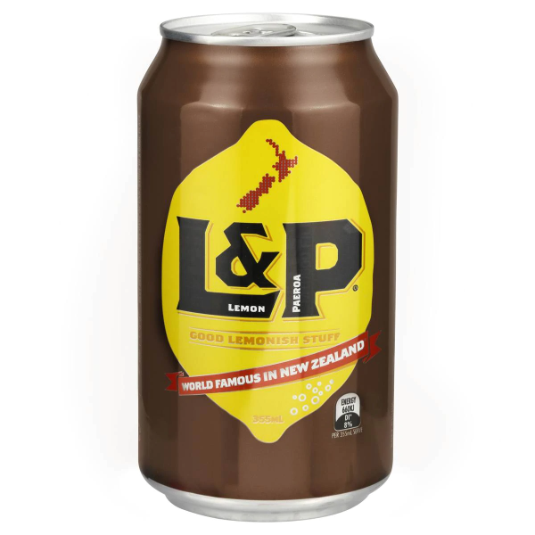 L&P Lemon and Paeroa NZ Famous Fizzy Soda Soft Drink Can 355ml