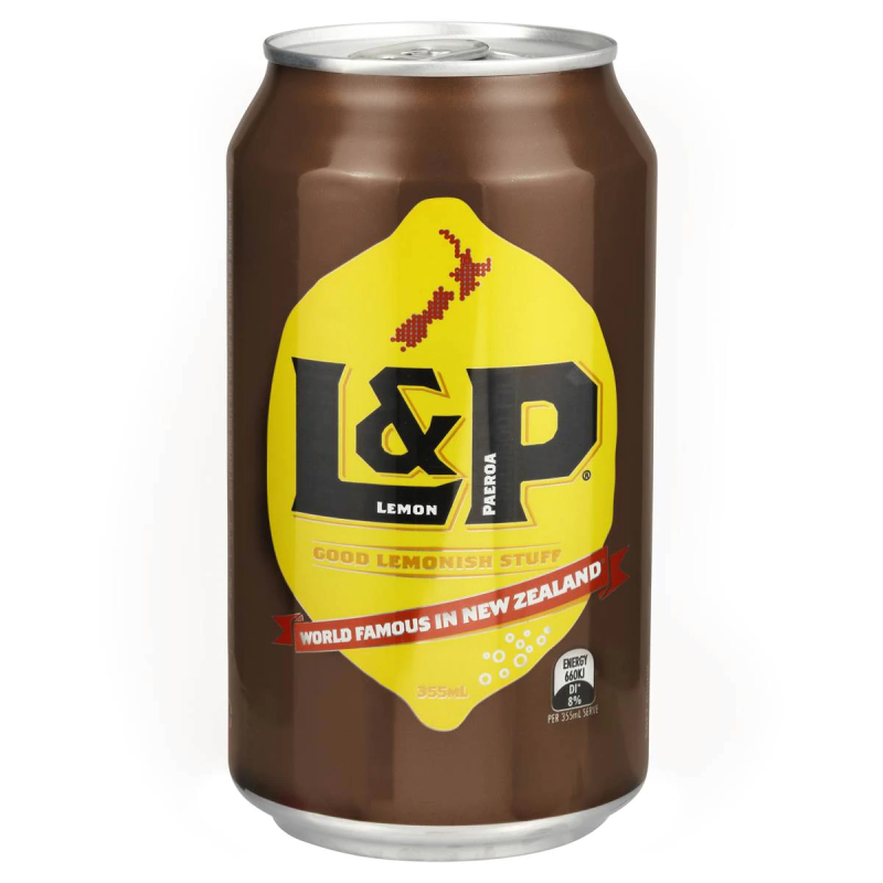 L&P Lemon and Paeroa NZ Famous Fizzy Soda Soft Drink Can 355ml