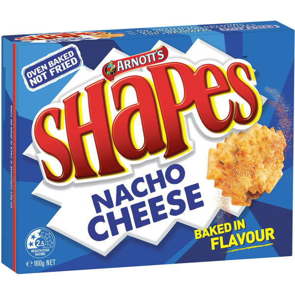 Arnotts Shapes Original Crackers Biscuits Nacho Cheese Box 160g