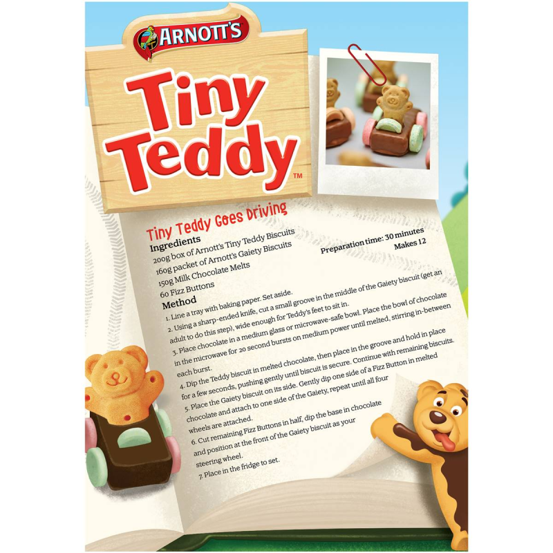 Arnotts Tiny Teddy Teddies Biscuits Half Coated Milk Chocolate Snack Box 200g