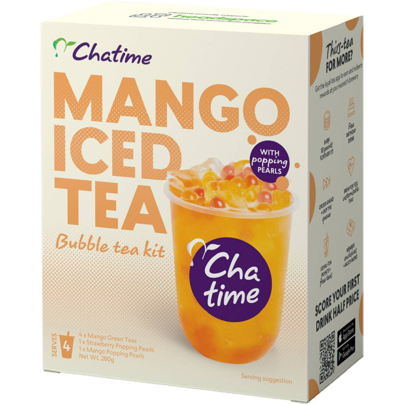 Chatime Mango Iced Bubble Tea with Popping Pearls 4 Pack