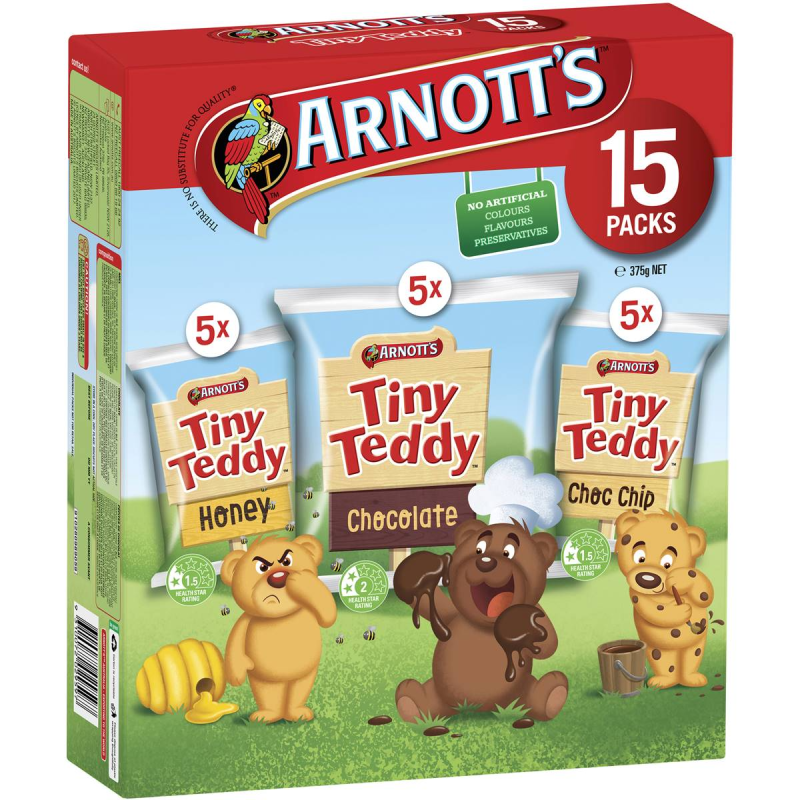Arnotts Tiny Teddy Teddies Biscuits Variety Box 15 Pack