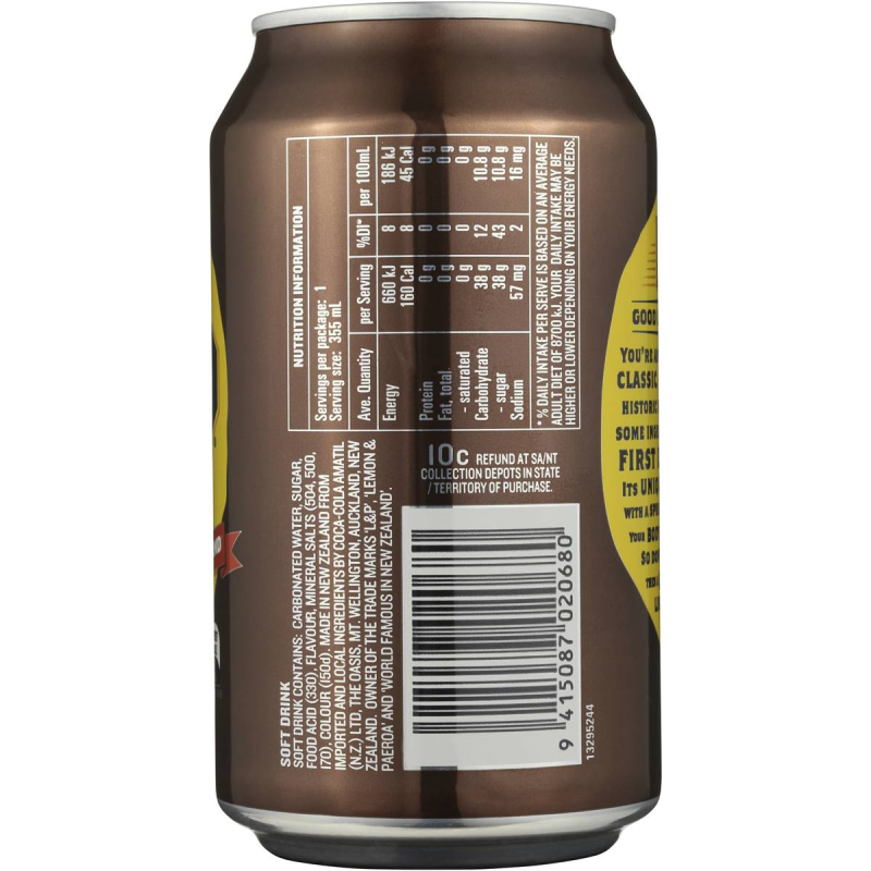 L&P Lemon and Paeroa NZ Famous Fizzy Soda Soft Drink Can 355ml