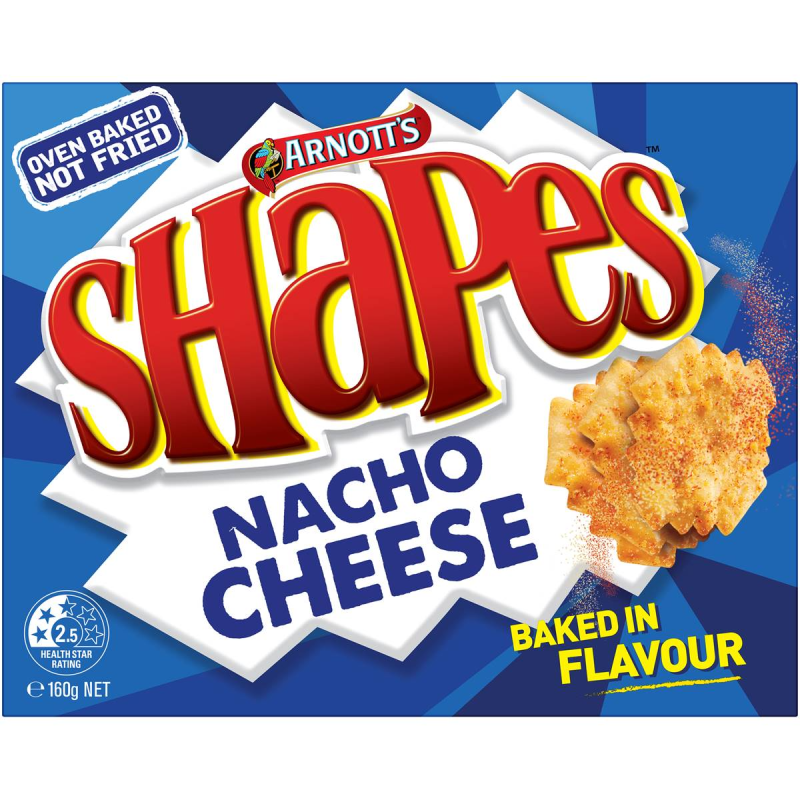 Arnotts Shapes Original Crackers Biscuits Nacho Cheese Box 160g