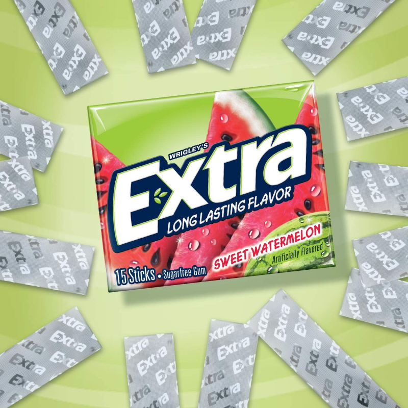 Wrigleys Extra Chewing Gum Fruit Sensations Sweet Watermelon 15 Pieces X 10 Pack - USA
