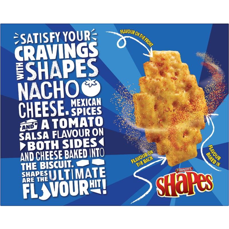Arnotts Shapes Original Crackers Biscuits Nacho Cheese Box 160g