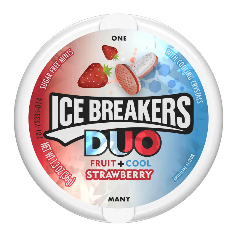 Ice Breakers Duo Sugar-Free Mints Fruit and Cool Strawberry Flavour Tub 42g X 8 Tubs