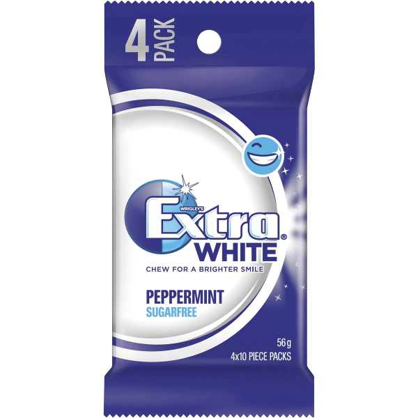 Wrigleys Extra White Chewing Gum Peppermint 10 Pieces X 4 Pack