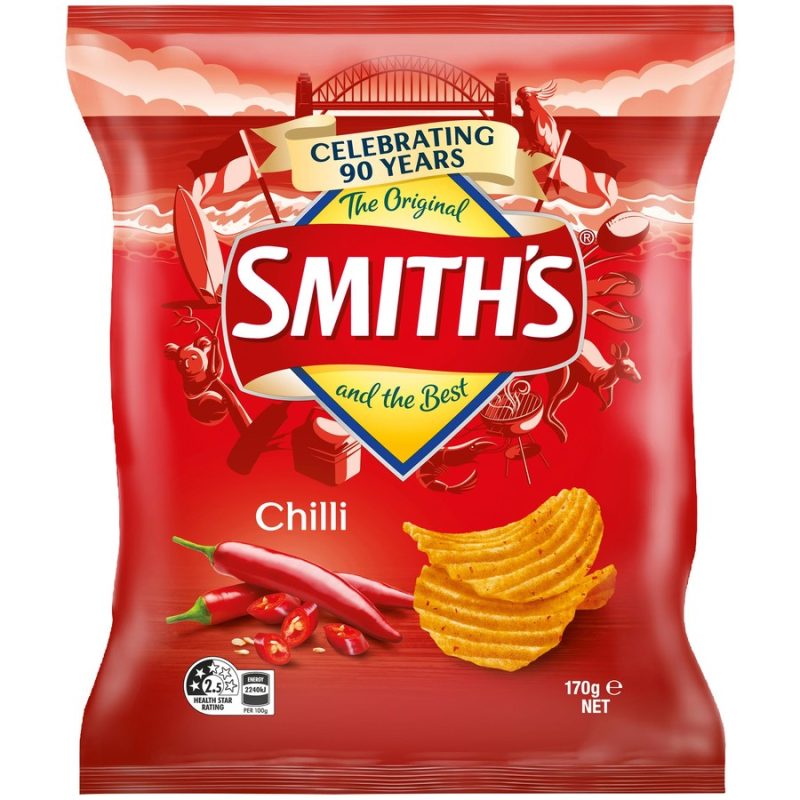 Smiiths Crinkle Cut Hot Chilli Spicy Chips Snacks Pack 170g