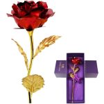 24K Gold Plated Rose Red With Heart Stand Anniversary Valentine Gift