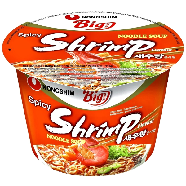 Nongshim Big Bowl Spicy Instant Noodles Soup Shrimp Flavour 115g X 8 Cups