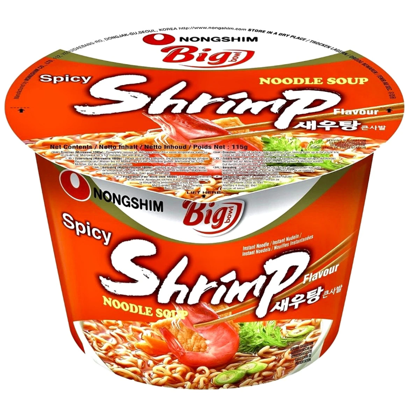 Nongshim Big Bowl Spicy Instant Noodles Soup Shrimp Flavour 115g X 8 Cups