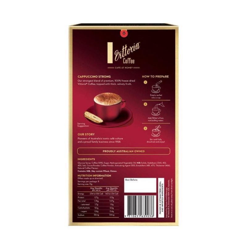 Vittoria Coffee Strong Cappuccino Sachets 8 Pack