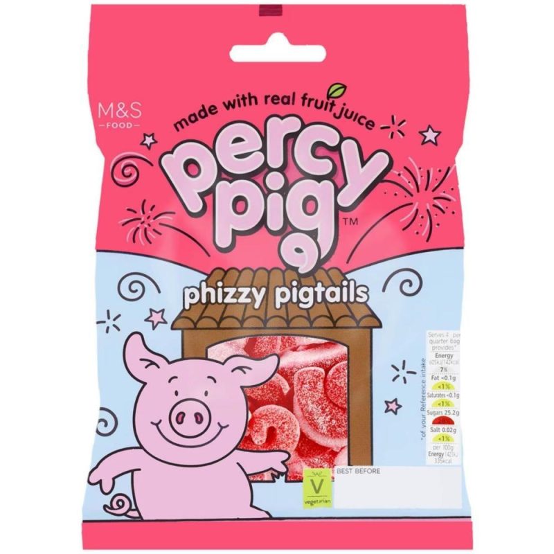 M&S Percy Pig Phizzy Pigtails Gummies Candy Bag 170g