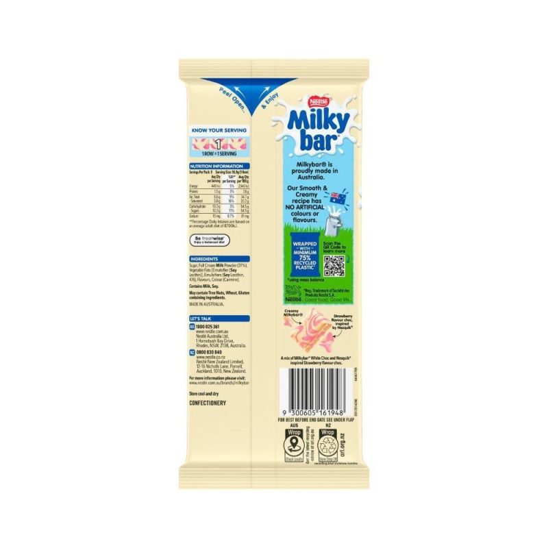 Nestle Milkybar Nesquik Strawberry White Chocolate Block 170g