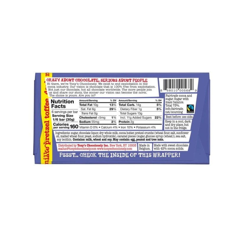 Tonys Chocolonely Dark Chocolate Pretzel Toffee Bar 180g