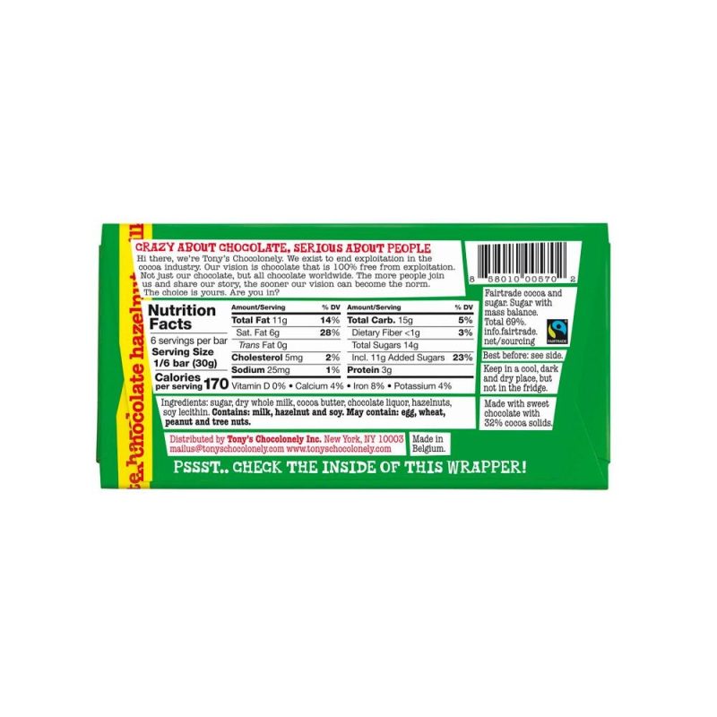 Tonys Chocolonely Milk Chocolate Hazelnut Bar 180g