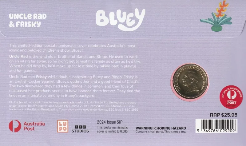Bluey PNC $1 One Dollar Gold Coin 2024 Uncle Rad & Frisky