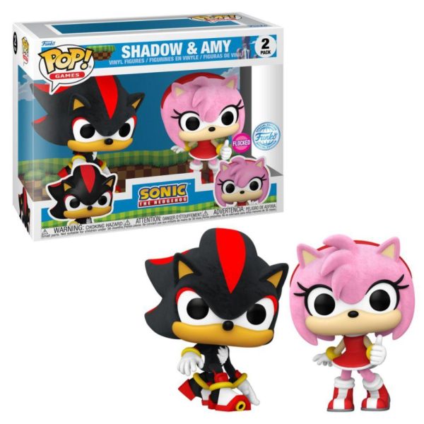 Sonic the Hedgehog Shadow and Amy Rose Flocked Pop! Vinyl 2 Pack