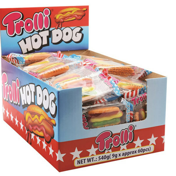 Trolli Gummi Sausage Hot Dog Candy Lollies Box for Kids 9g X 60 Hot Dogs