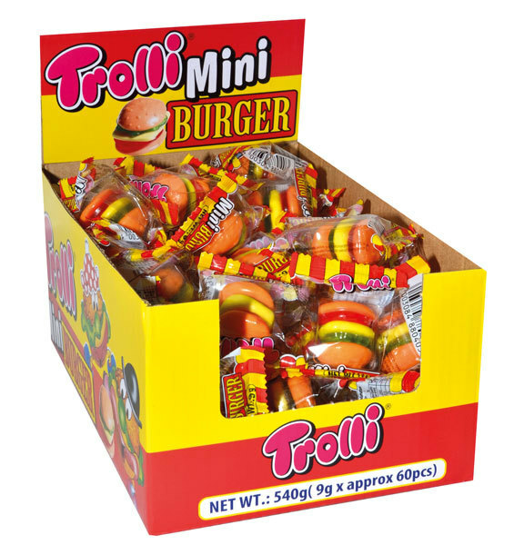 Trolli Gummi Mini Burger Candy Lollies Box for Kids 9g X 60 Burgers