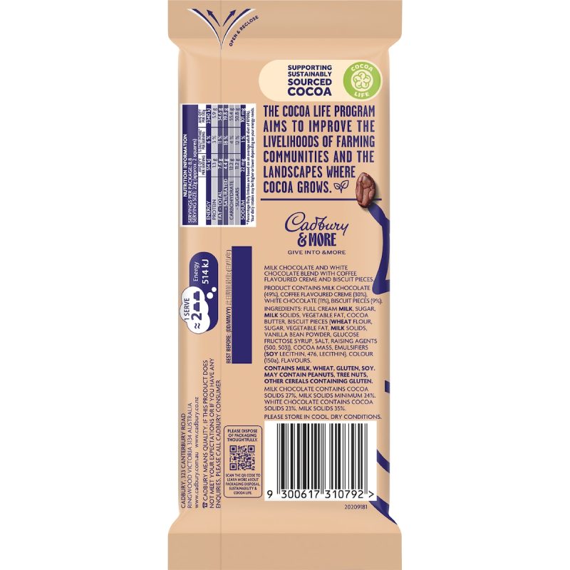 Cadbury More Tiramisu Swirl Chocolate Block 195g