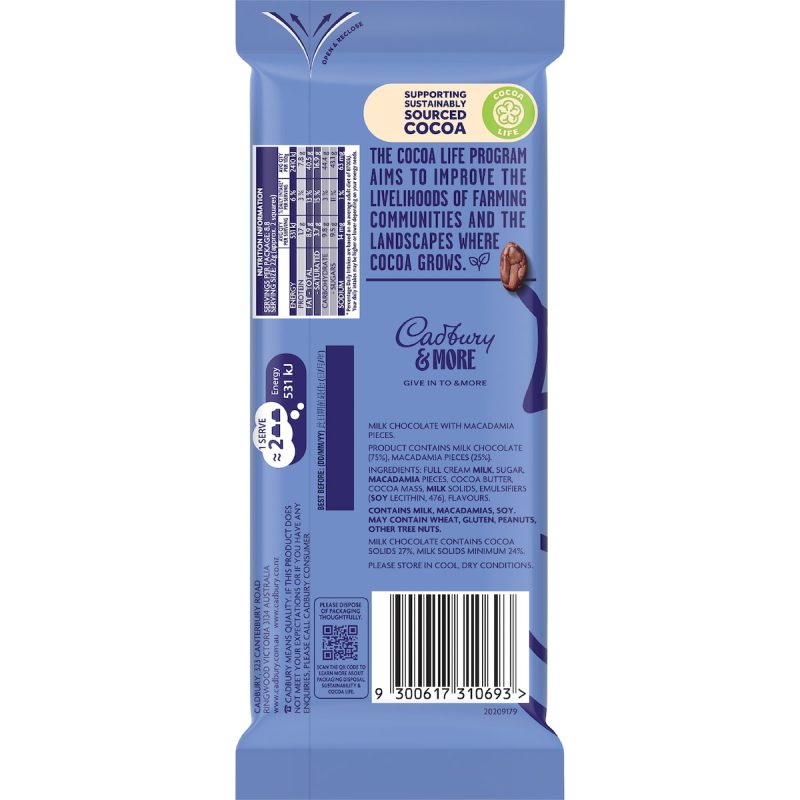 Cadbury More Roasted Macadamia Chocolate Block 195g