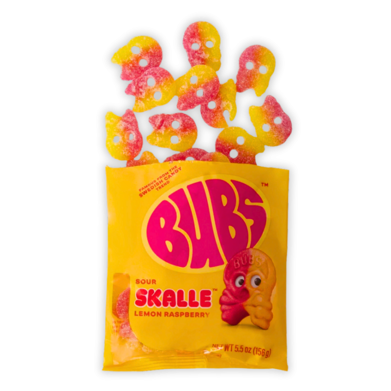 Bubs Sour Lemon Raspberry Skalle Candy Bag 156g