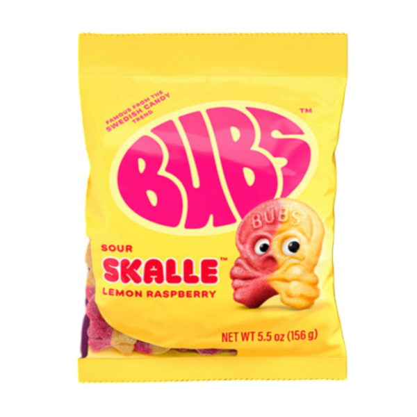 Bubs Sour Lemon Raspberry Skalle Candy Bag 156g