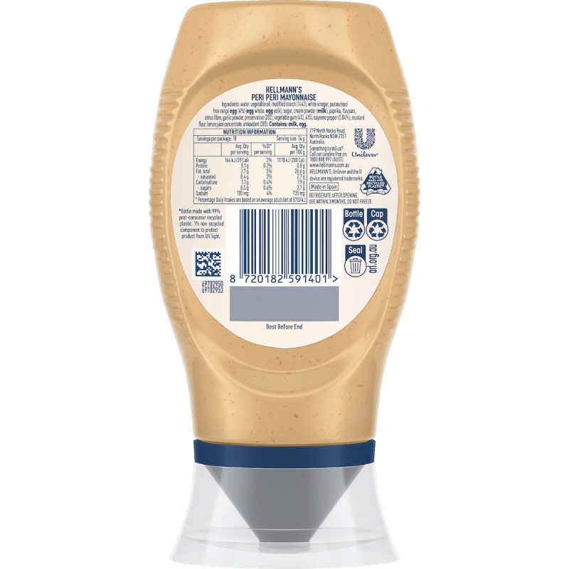Hellmanns Spicy Peri Peri Chilli Mayonnaise Mayo Sauce 252g