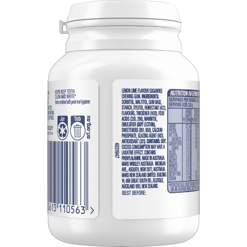 Wrigleys Extra White Chewing Gum Lemon Lime Bottle 64g