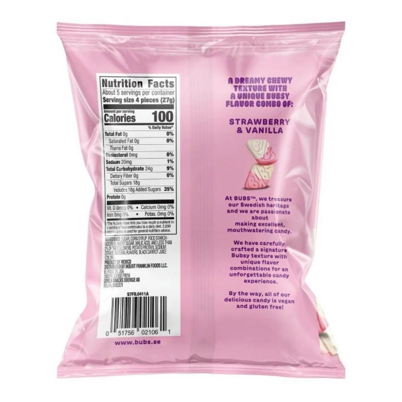 Bubs Sour Strawberry Vanilla Diamonds Candy Bag 156g