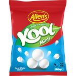 Shop Allens Kool Mints Chews Lollies Bag 140g. Enjoy refreshing mint-flavoured chewy sweets perfect for fresh breath, snacking, sharing, and everyday treats.